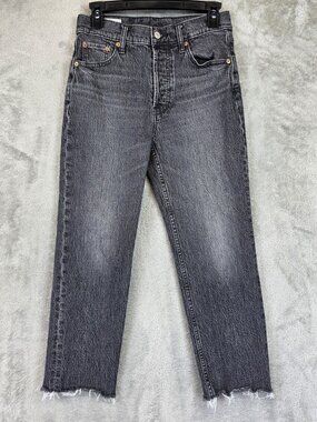 Gap Cheeky Straight High Rise Jeans Womens 4P Gray Charcoal Wash Raw Hem